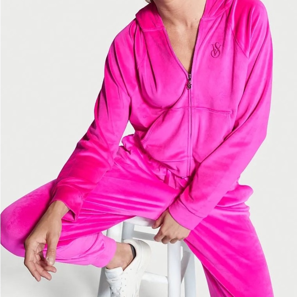 Hot Pink Victoria’s Secret Velvet Crop Hoodie